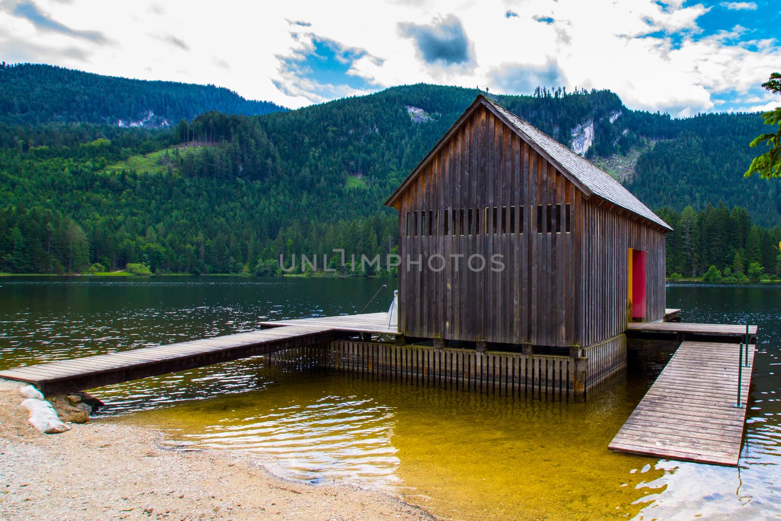 Wooden house in high mountains Alps Austria