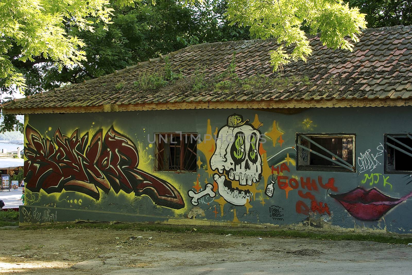 Graffiti adorns many of the old concrete buildings in Varna on the Black Sea