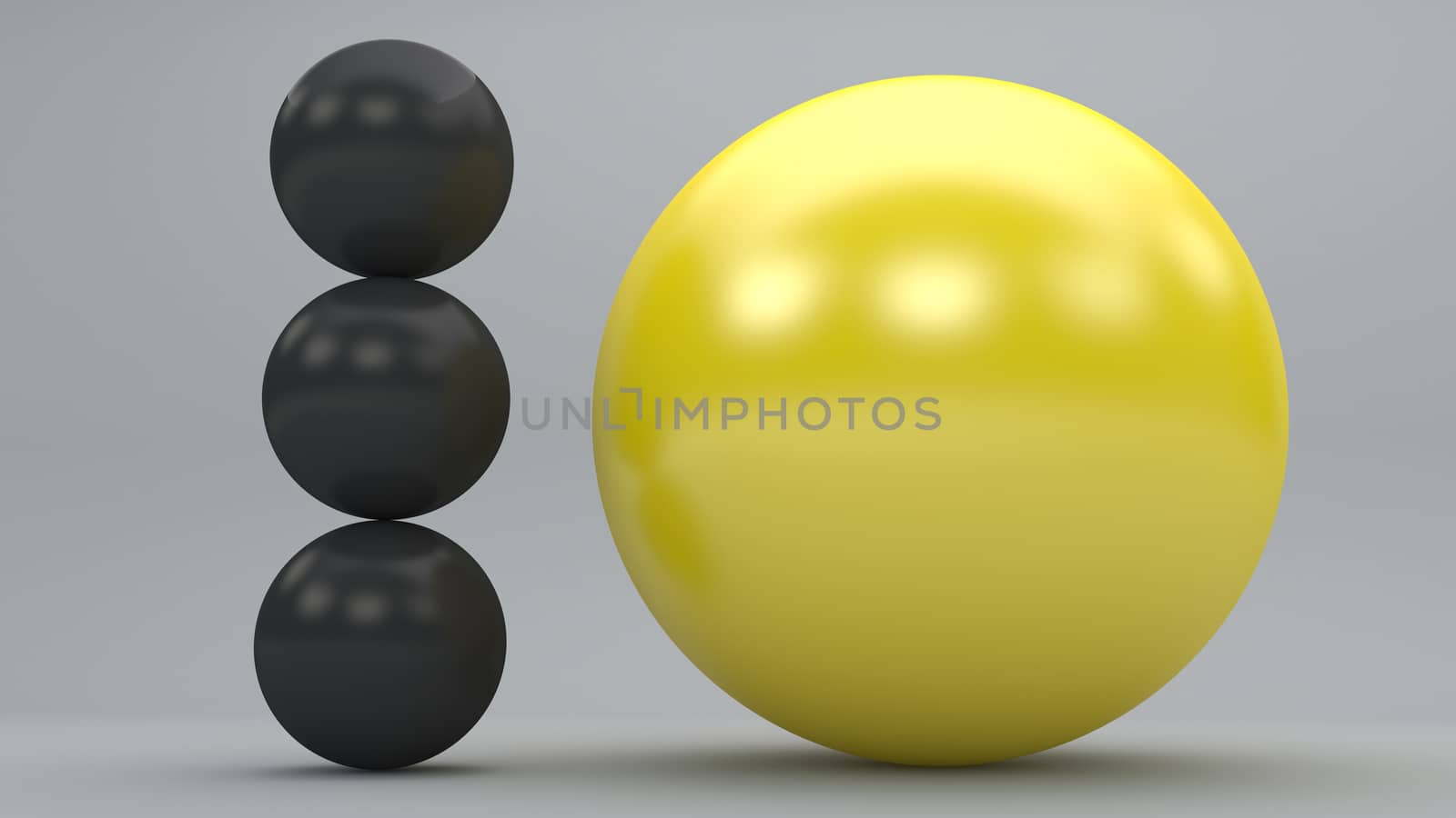 3d dark grey spheres with big yellow one standing out