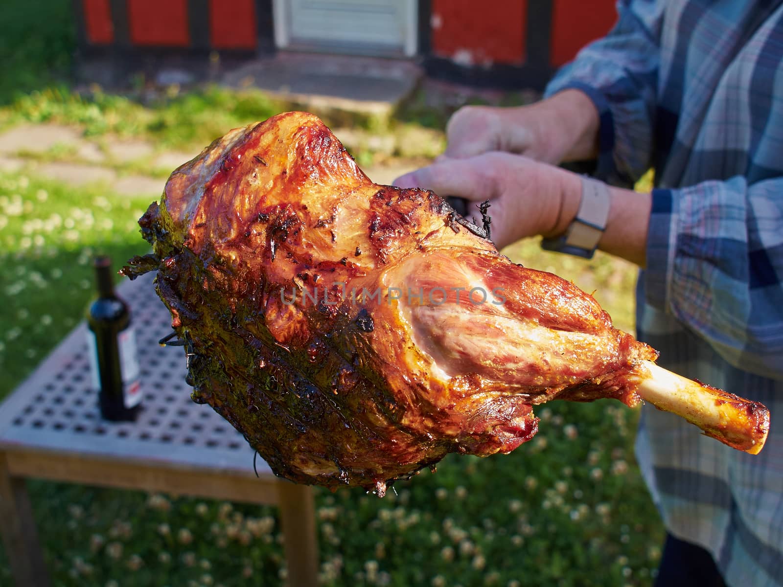 Tasty grilled roasted lamb made on charcoal grill BBQ     