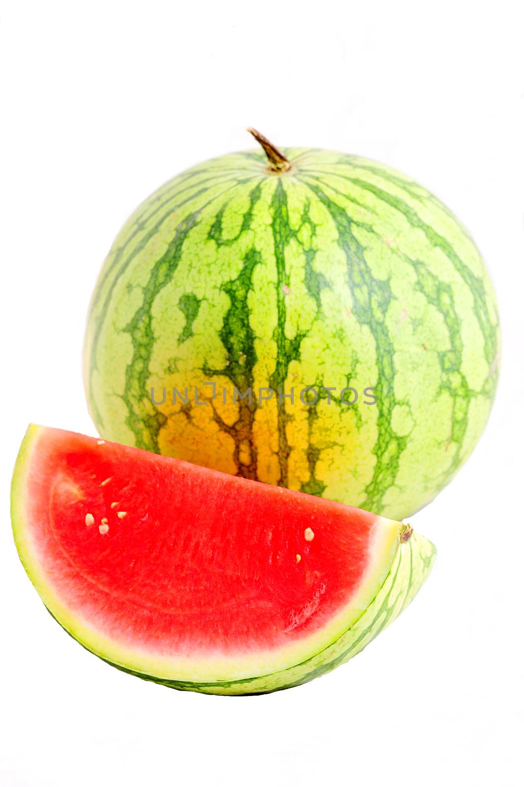 A fresh slice of watermelon on a white background