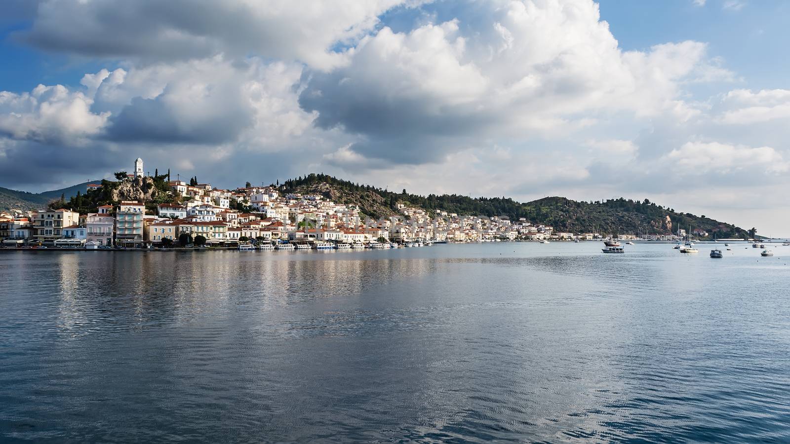 Greece, panoramic photo of the port of Poros island
