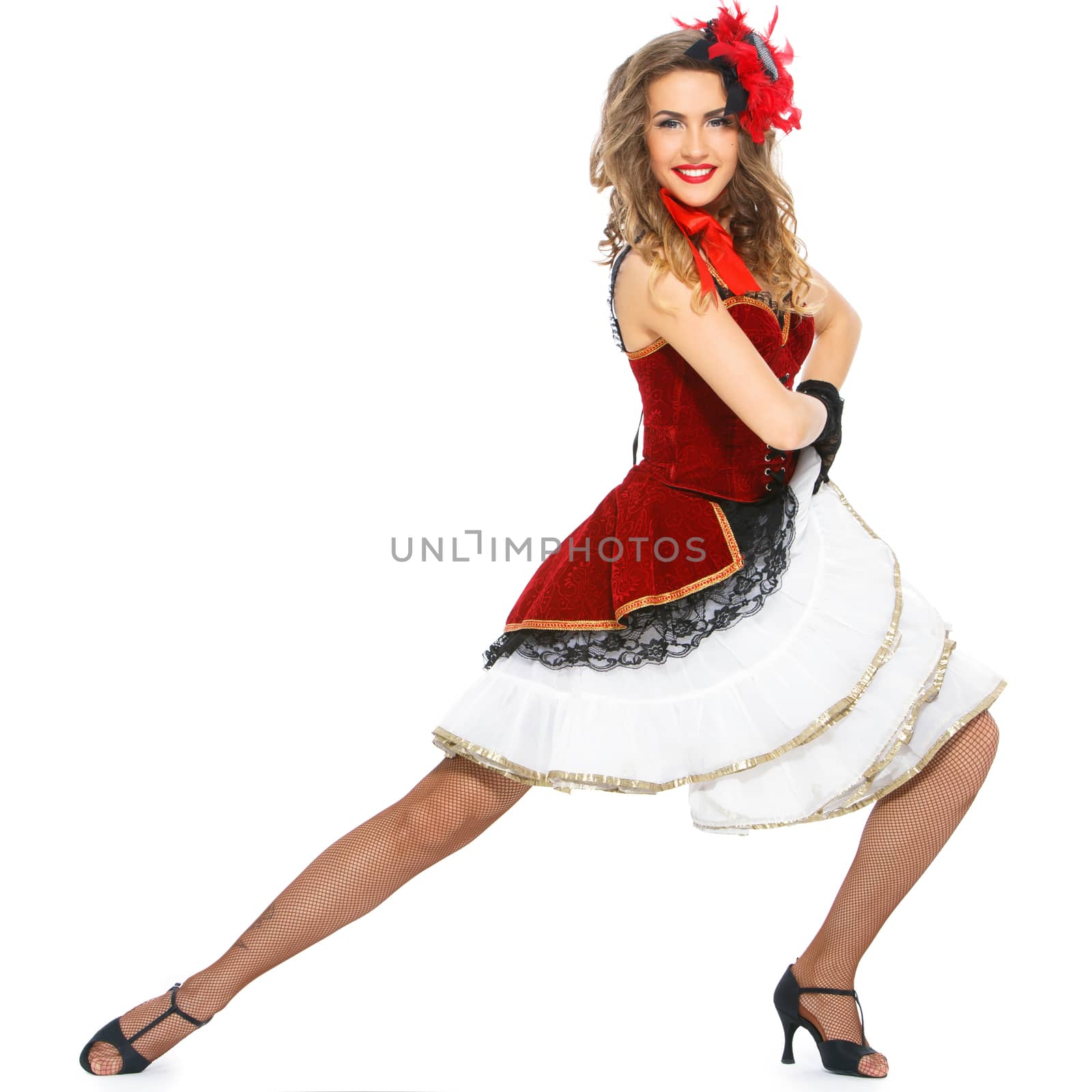 Burlesque. Cute, beautiful woman on a white background