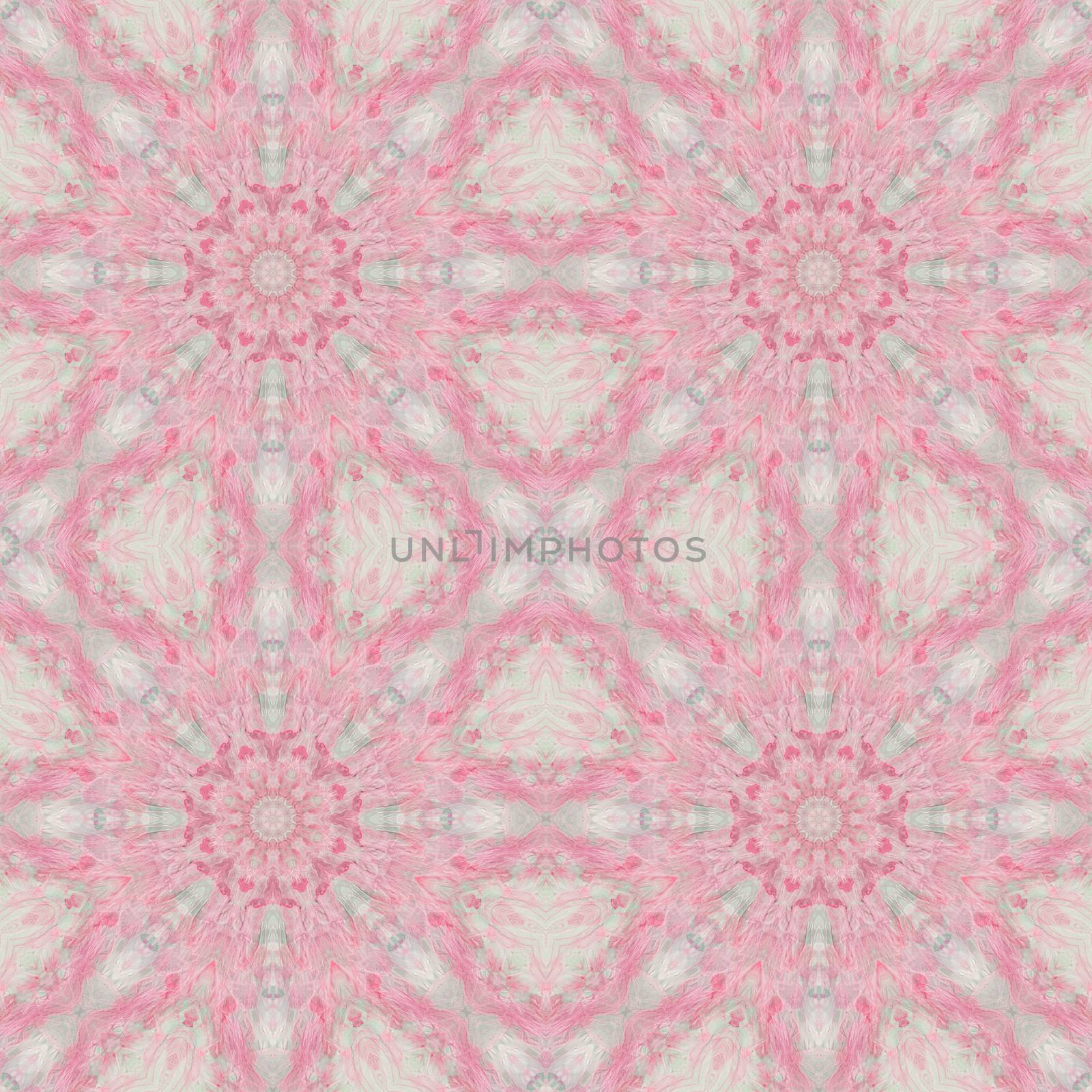 Abstract artistic seamless pattern, handmade floral ornament, applique from painted garlic husks, leaves and watercolor background