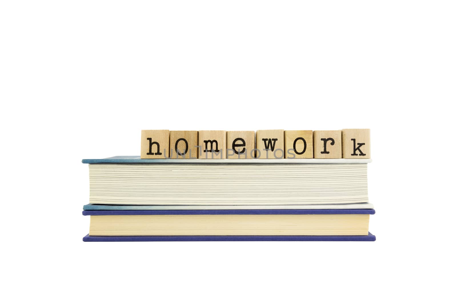 homework word on wood stamps and books by vinnstock