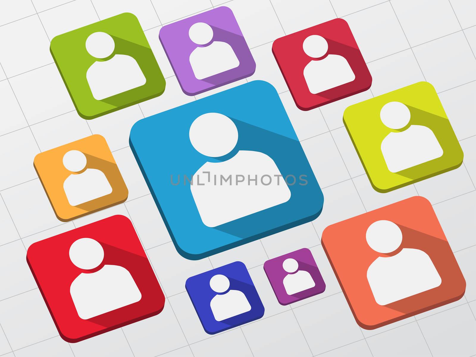 person signs - white symbols in colorful flat design blocks, social network and teamwork leadership concept