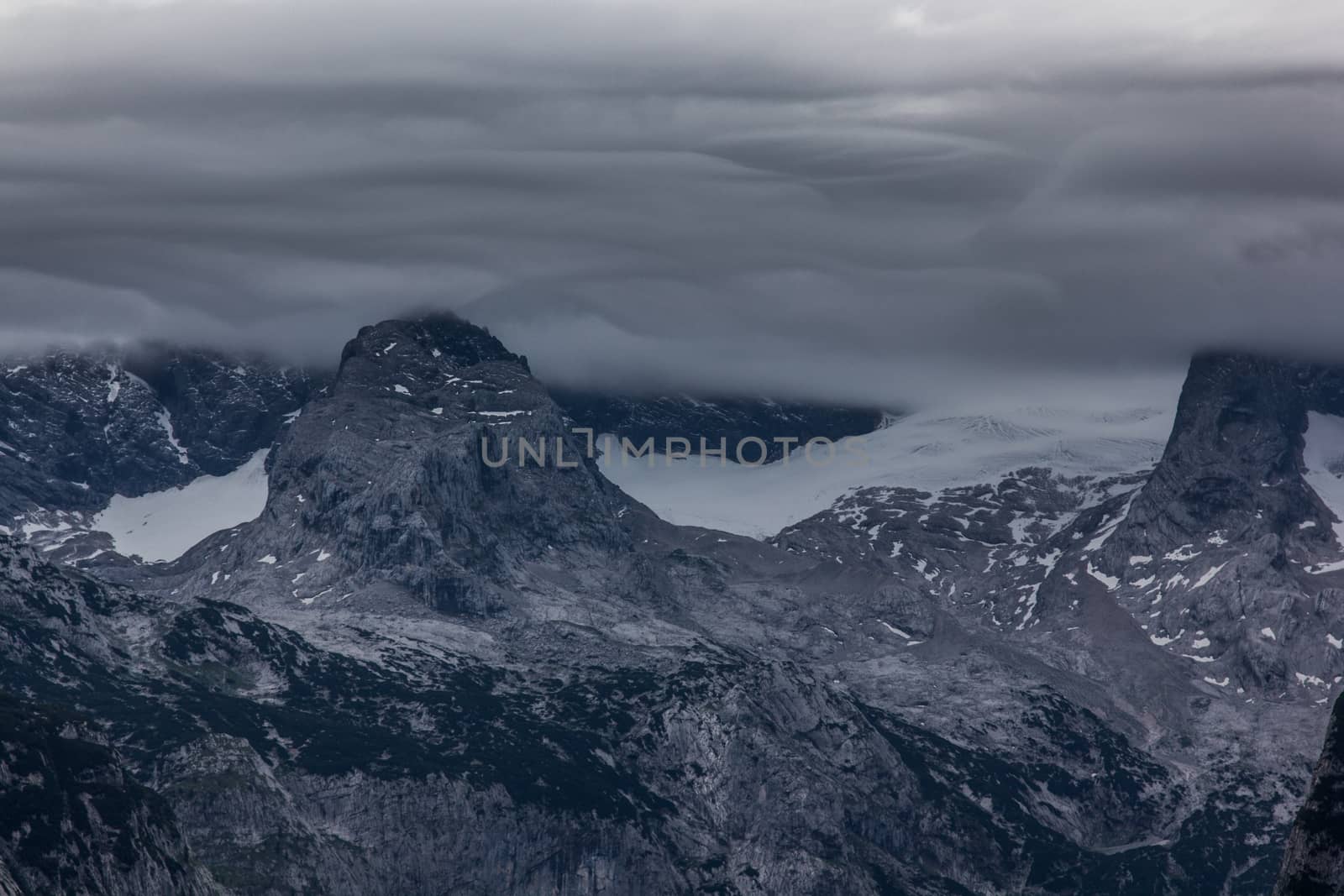 Monochromatic view of the high mountains Alps Austria