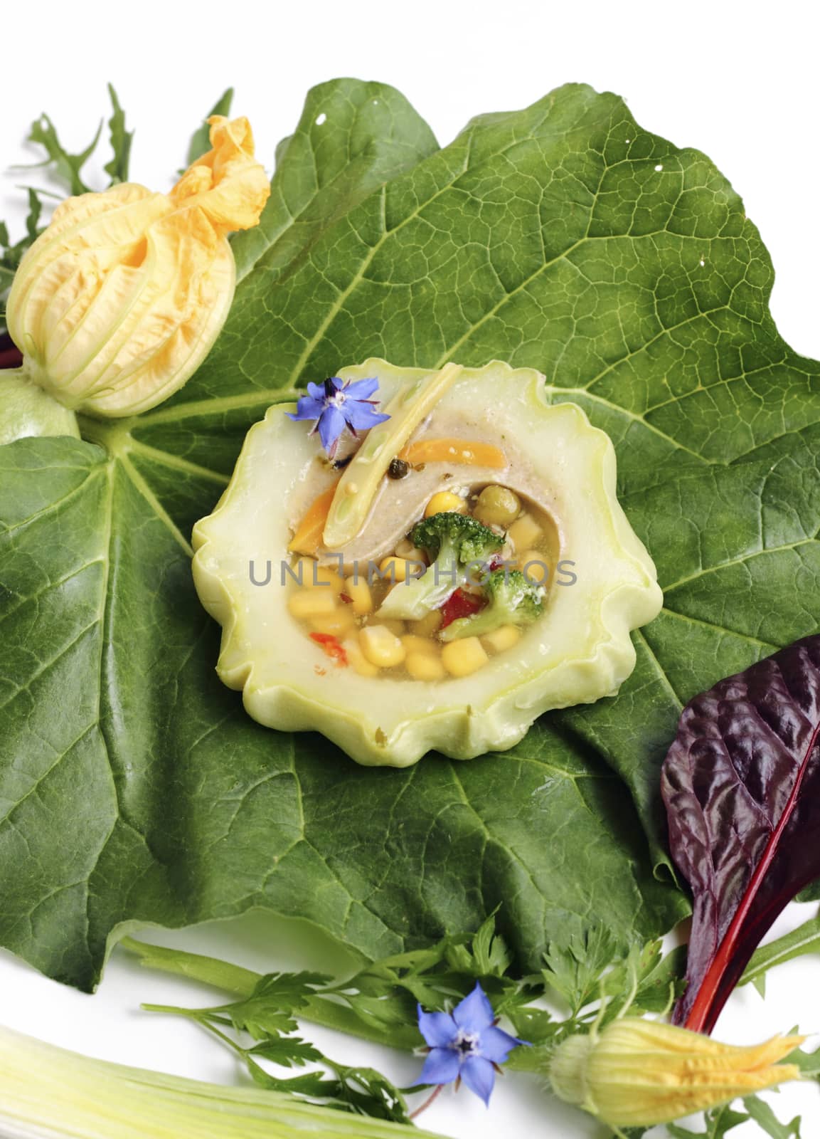 patty pan squash and colourful vegetables with pate in jelly