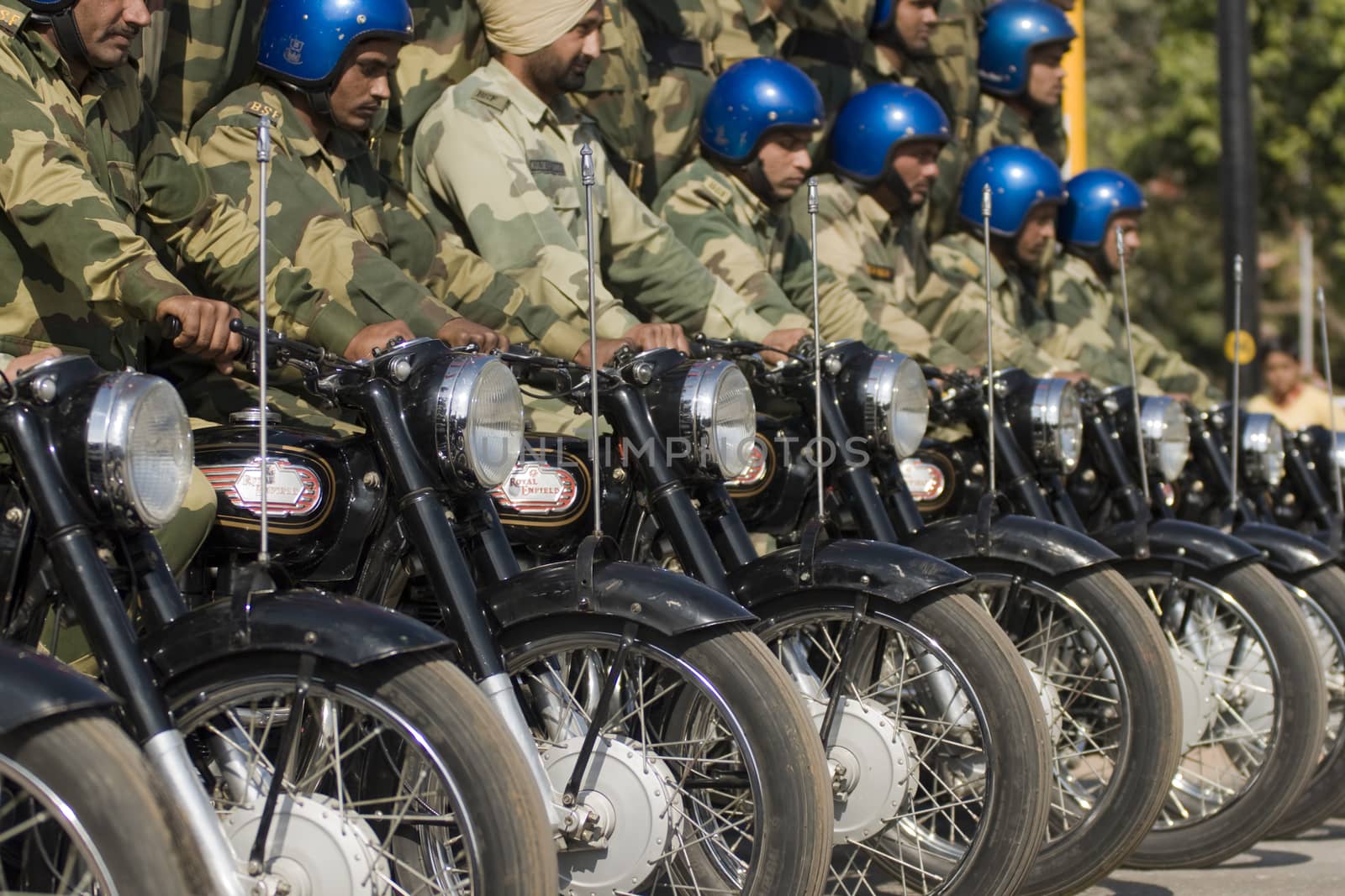 Motorbike display team of the Indian Army riding down the Raj Path in preparation for the Republic Day Parade