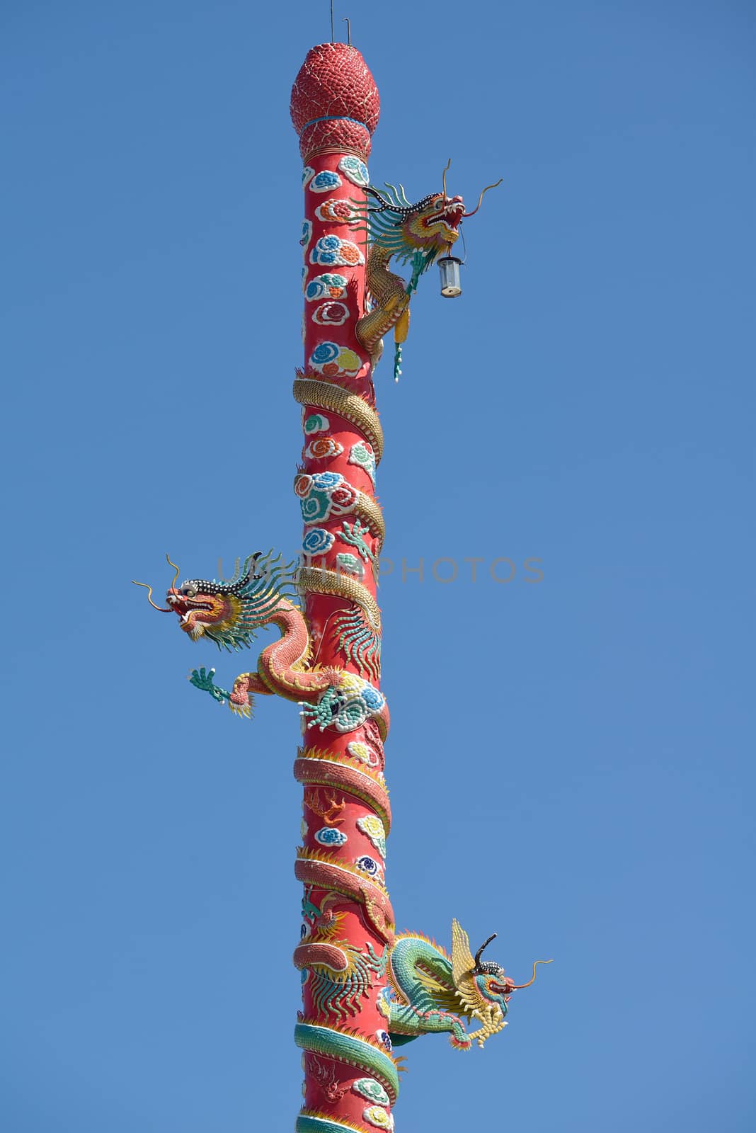 Dragon sculpture chinese style on the Chinese temple in Chonburi Thailand