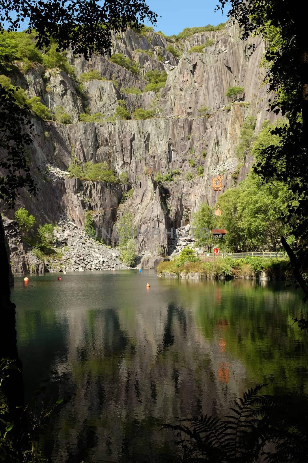 A view of the Glyn Vivian slate quarry, Llanberis, Wales, UK. An industrial heritage site and modern rock climbing venue.