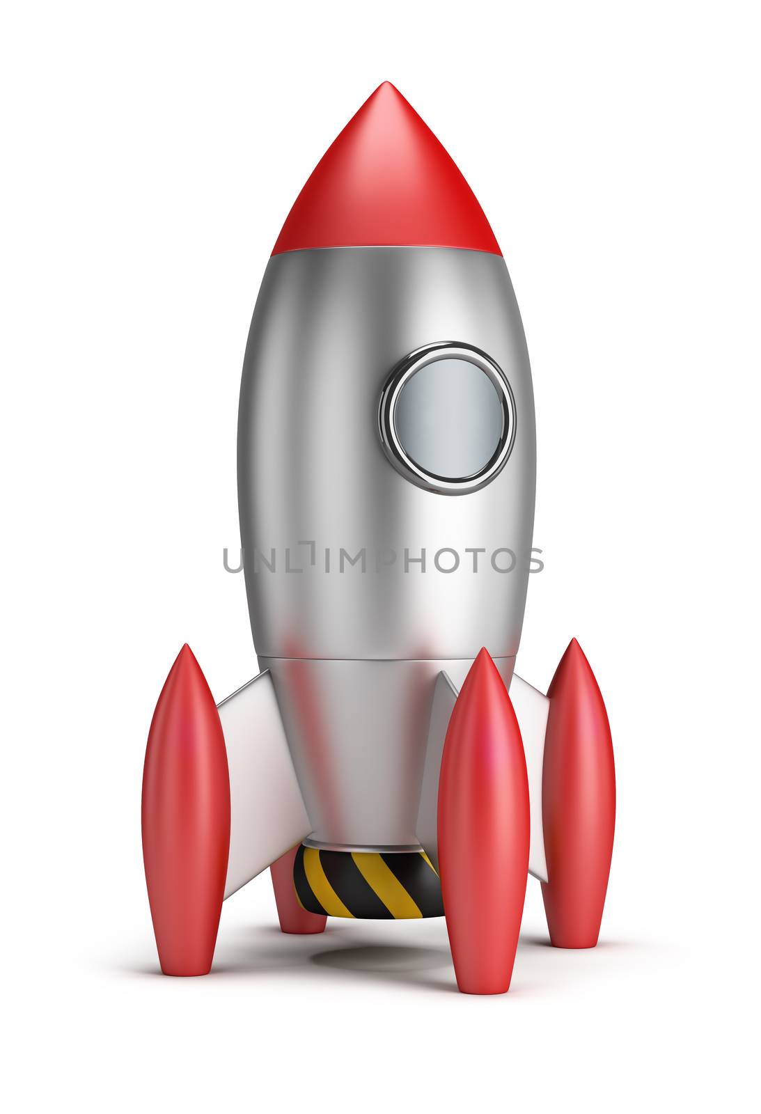Steel rocket. 3d image. White background.
