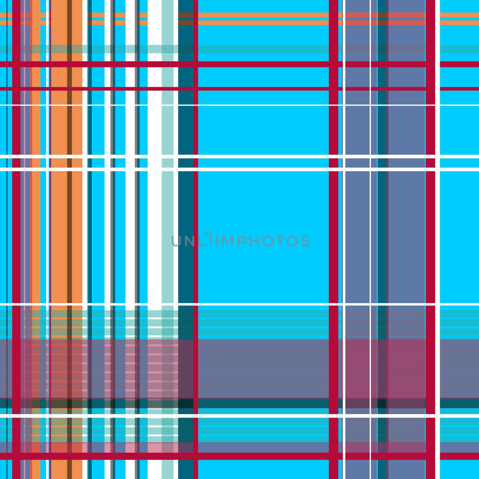 Plaid blue, orange and red, seamless tileable digital graphic