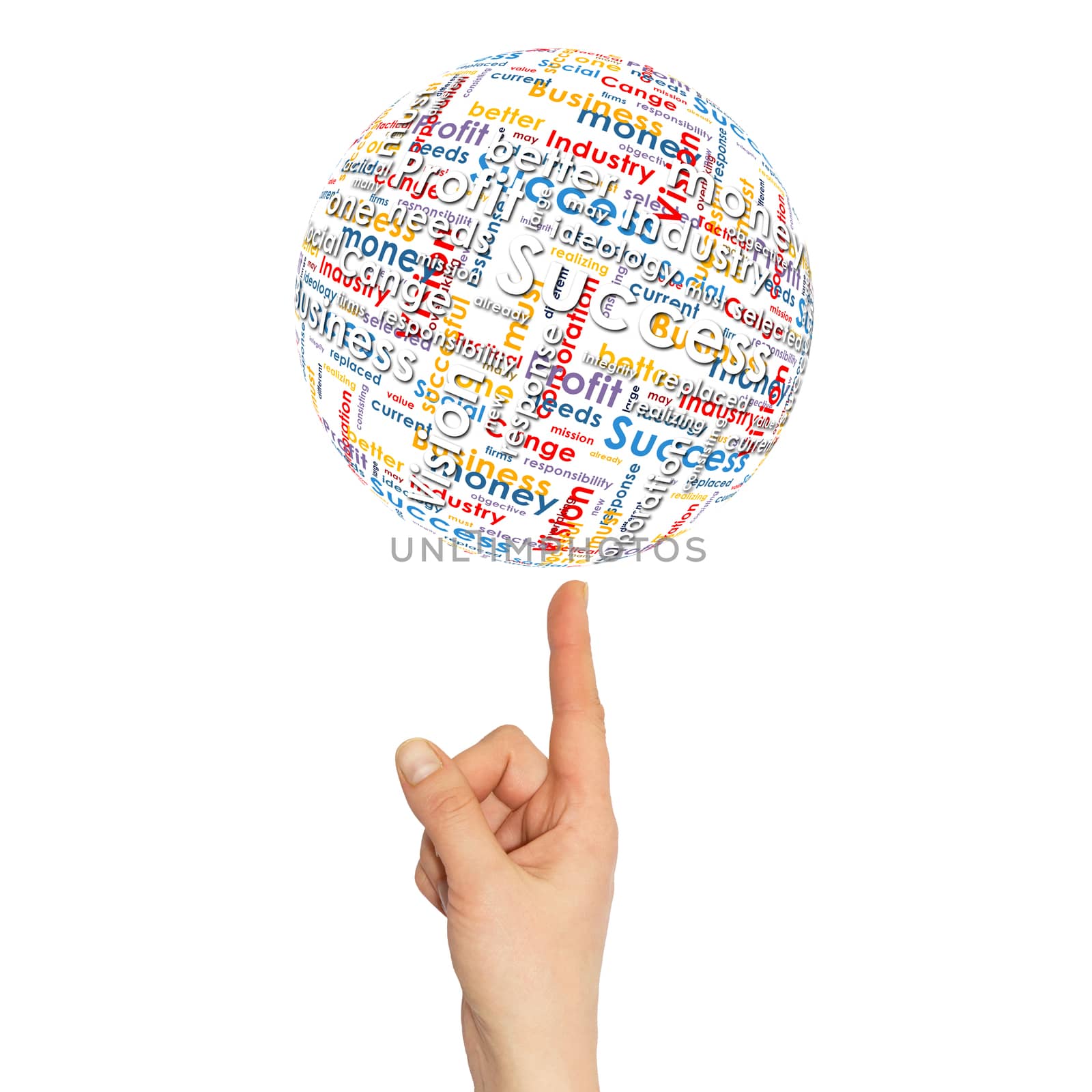 Woman hand sphere with business words by cherezoff