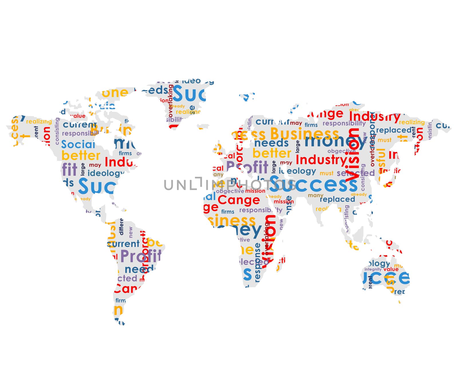 World map with business words. Isolateed on white background