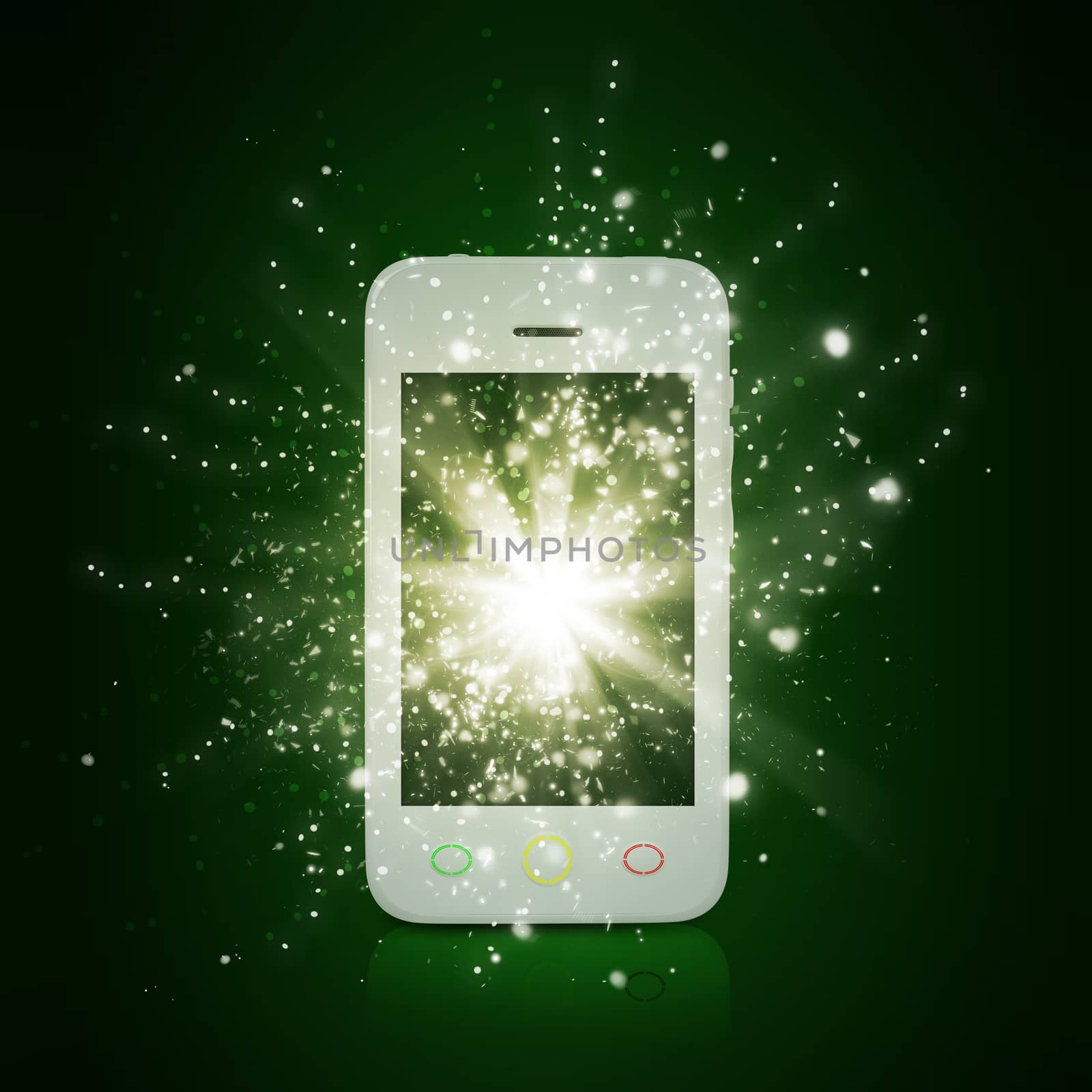 Smart phone with magic light and falling stars by cherezoff