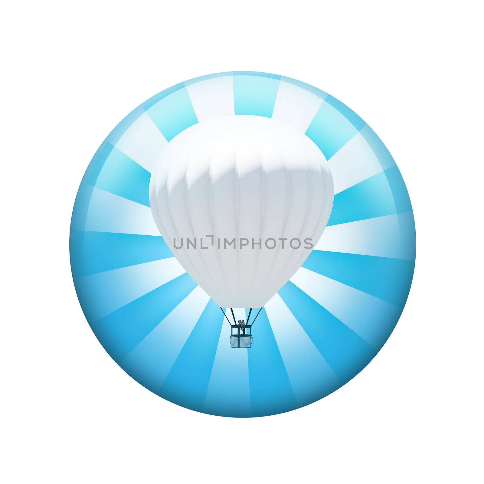 Hot air balloon. Spherical glossy button. Web element