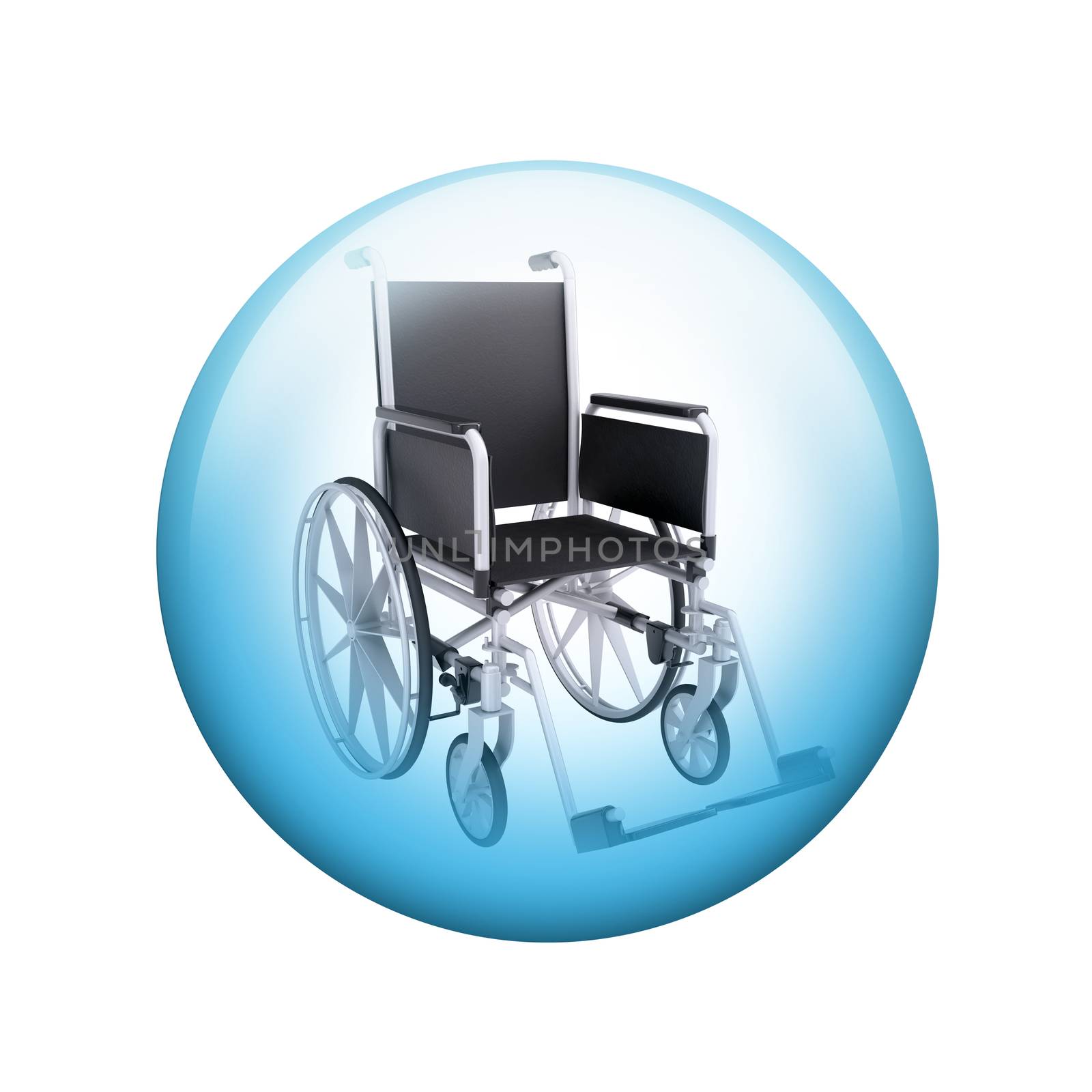 Black wheelchair. Spherical glossy button. Web element