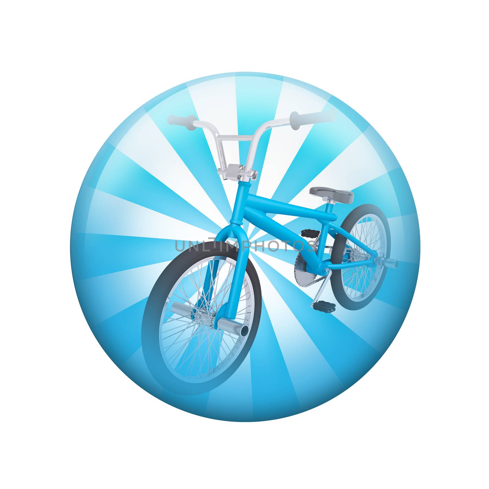Blue bicycle. Spherical glossy button. Web element