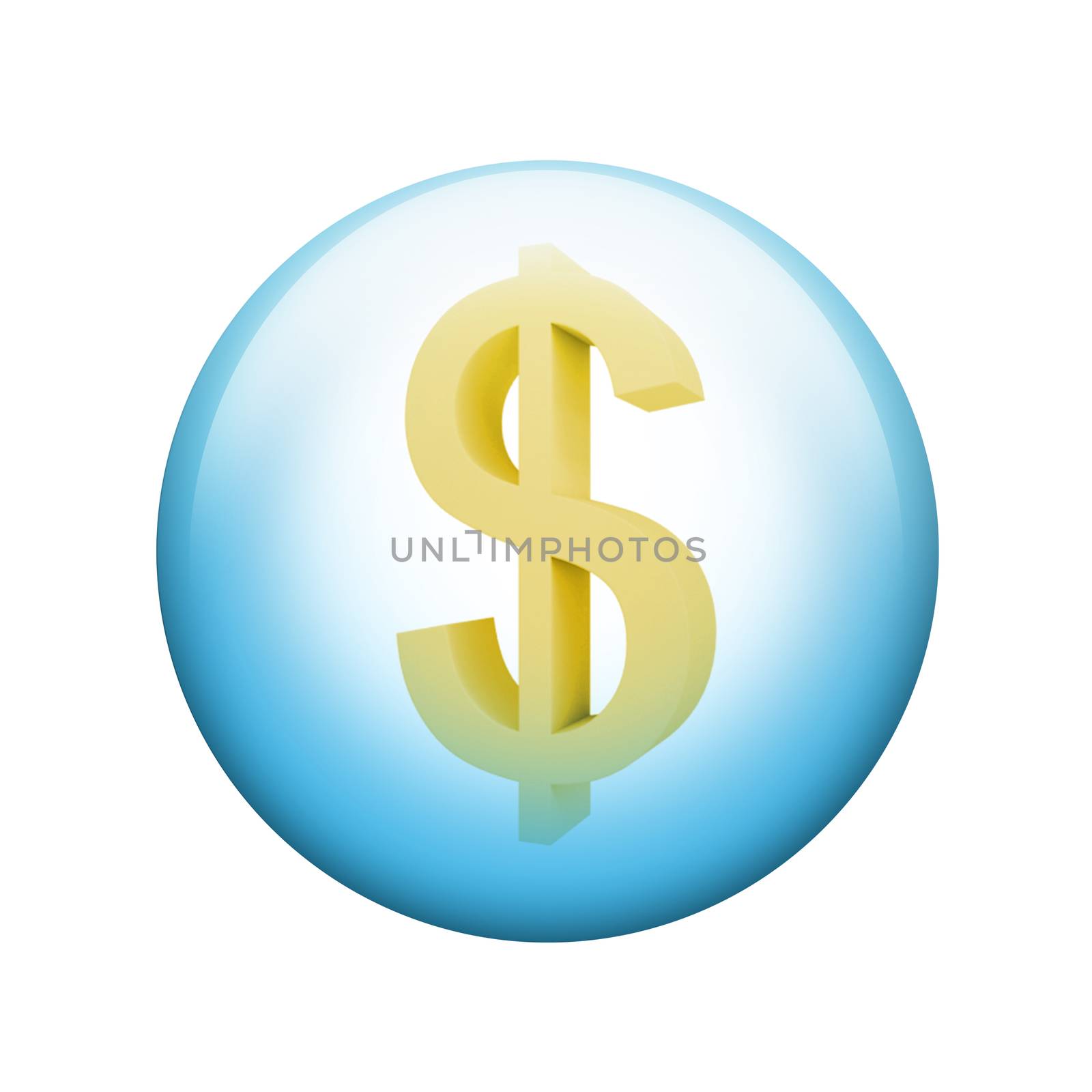 Dollar symbol. Spherical glossy button by cherezoff