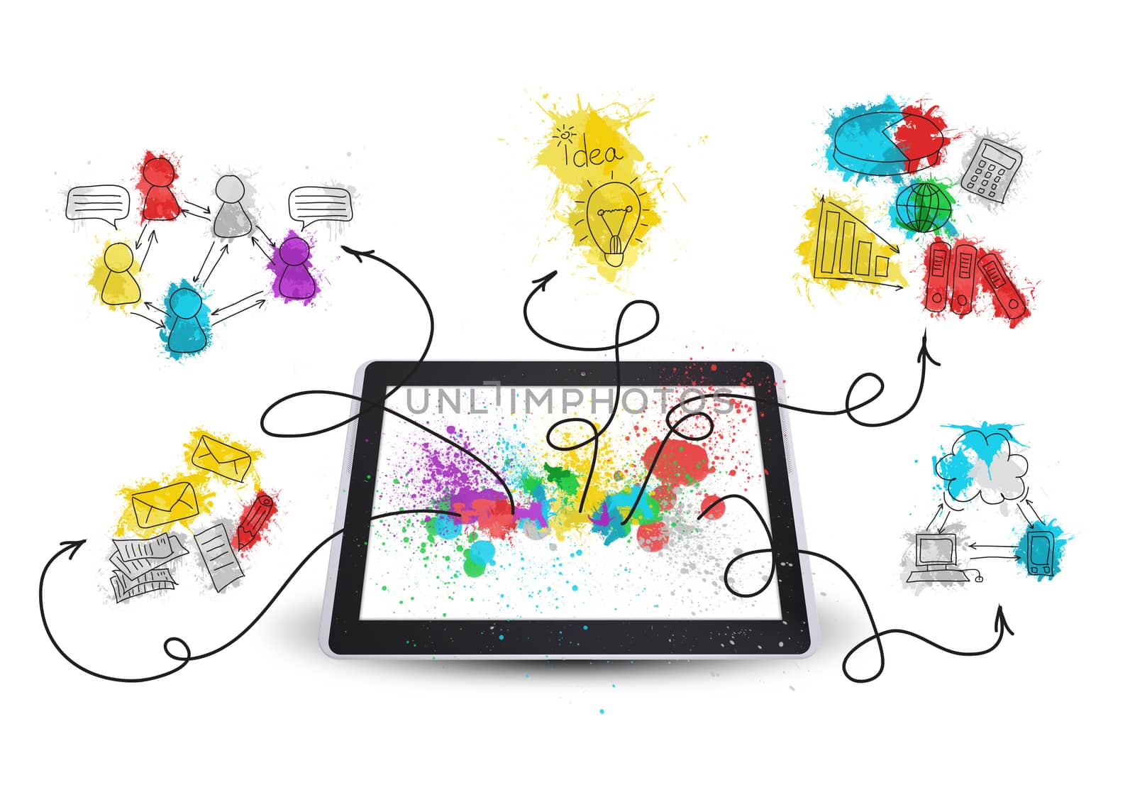 Tablet pc with colored business sketches by cherezoff