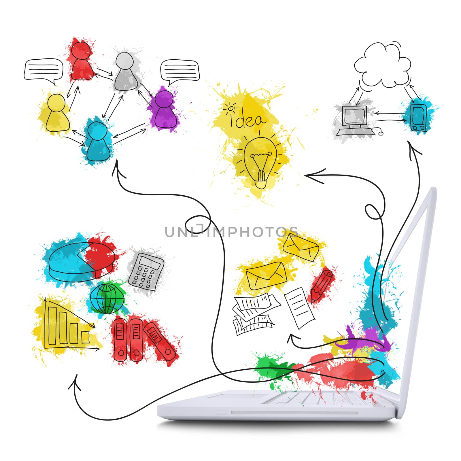 Laptop with colored business sketches by cherezoff