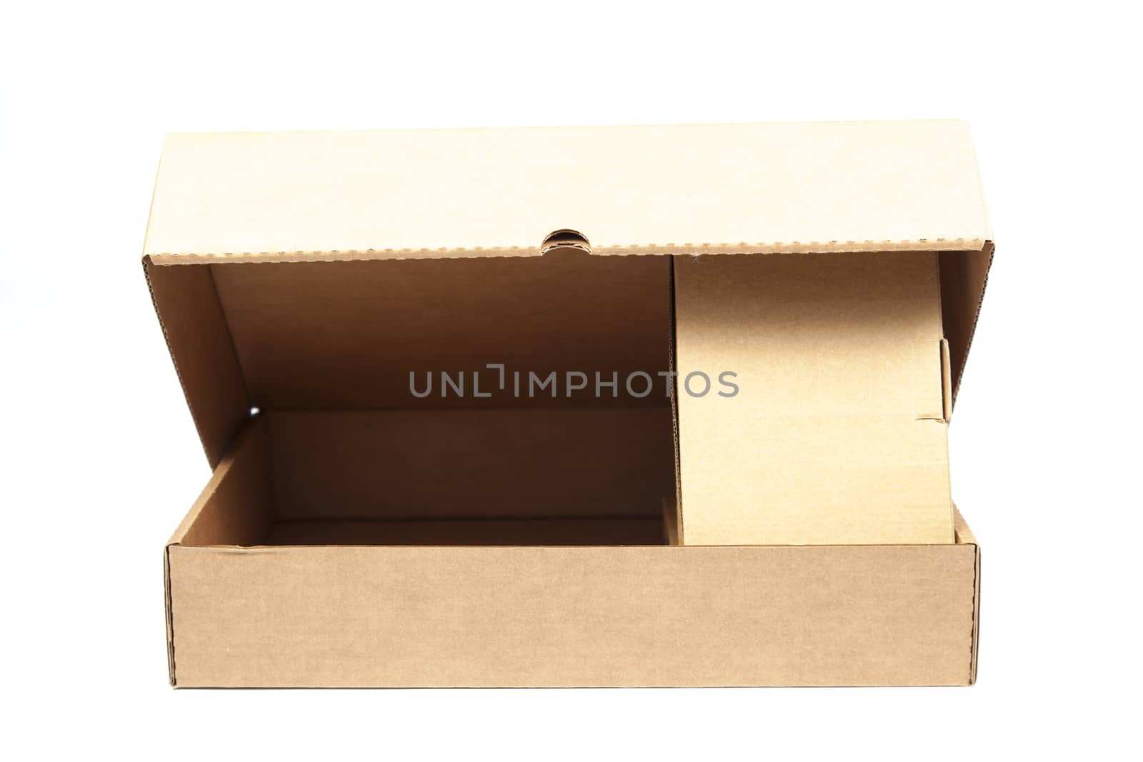 Brown paper box on white background. Rectangular paper box on a white background. Can be deployed easily.