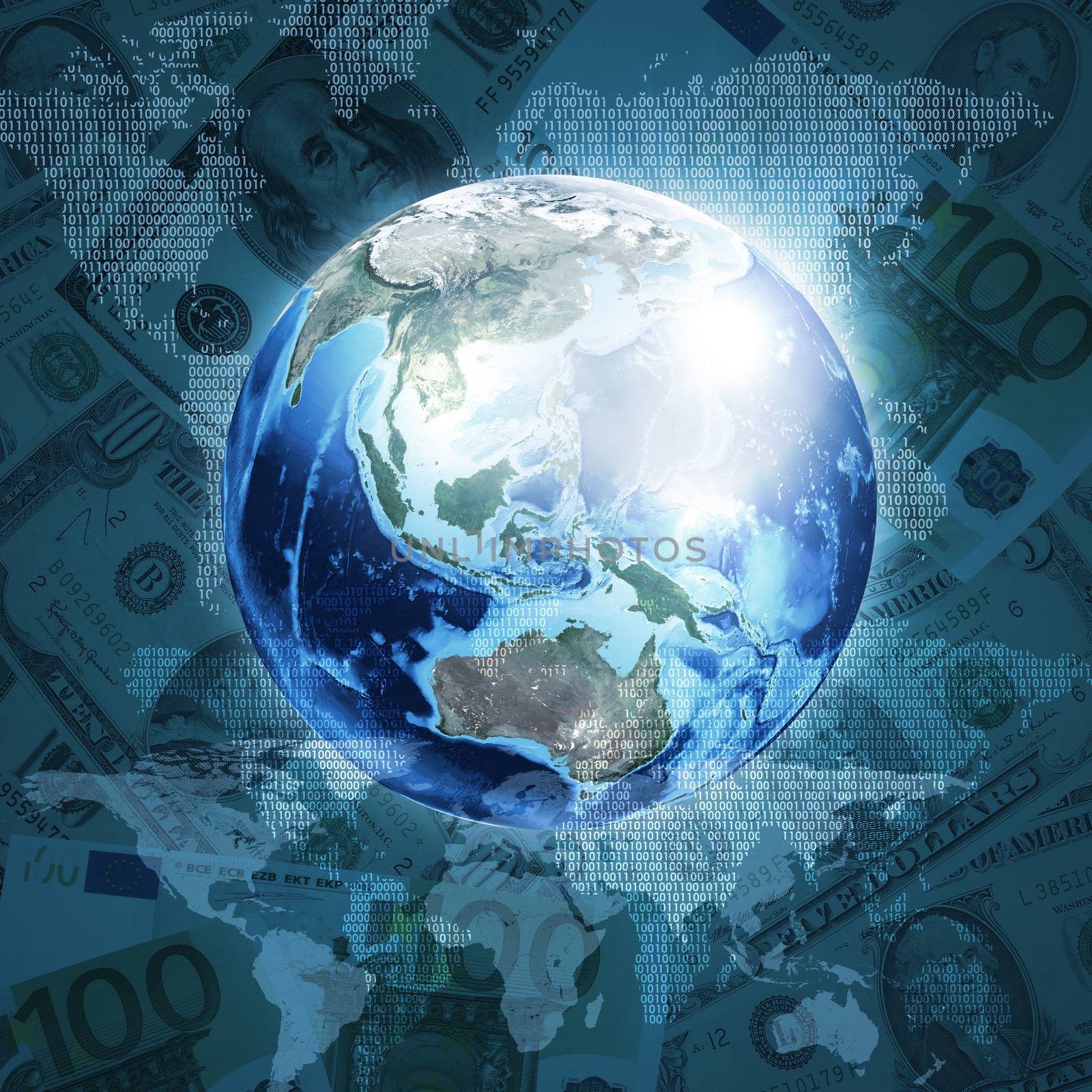 Earth, world map on money background by cherezoff