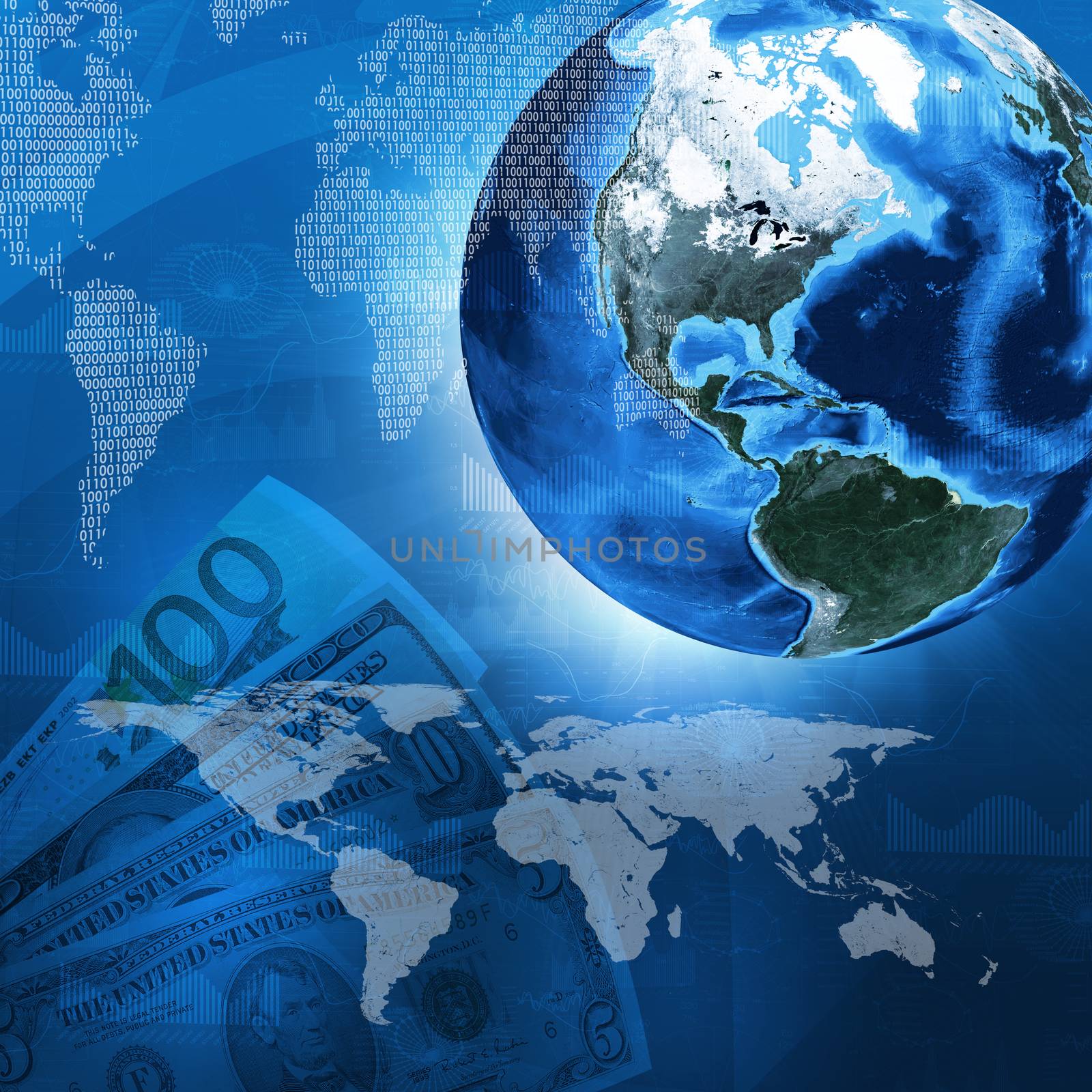 Earth, world map on money background by cherezoff