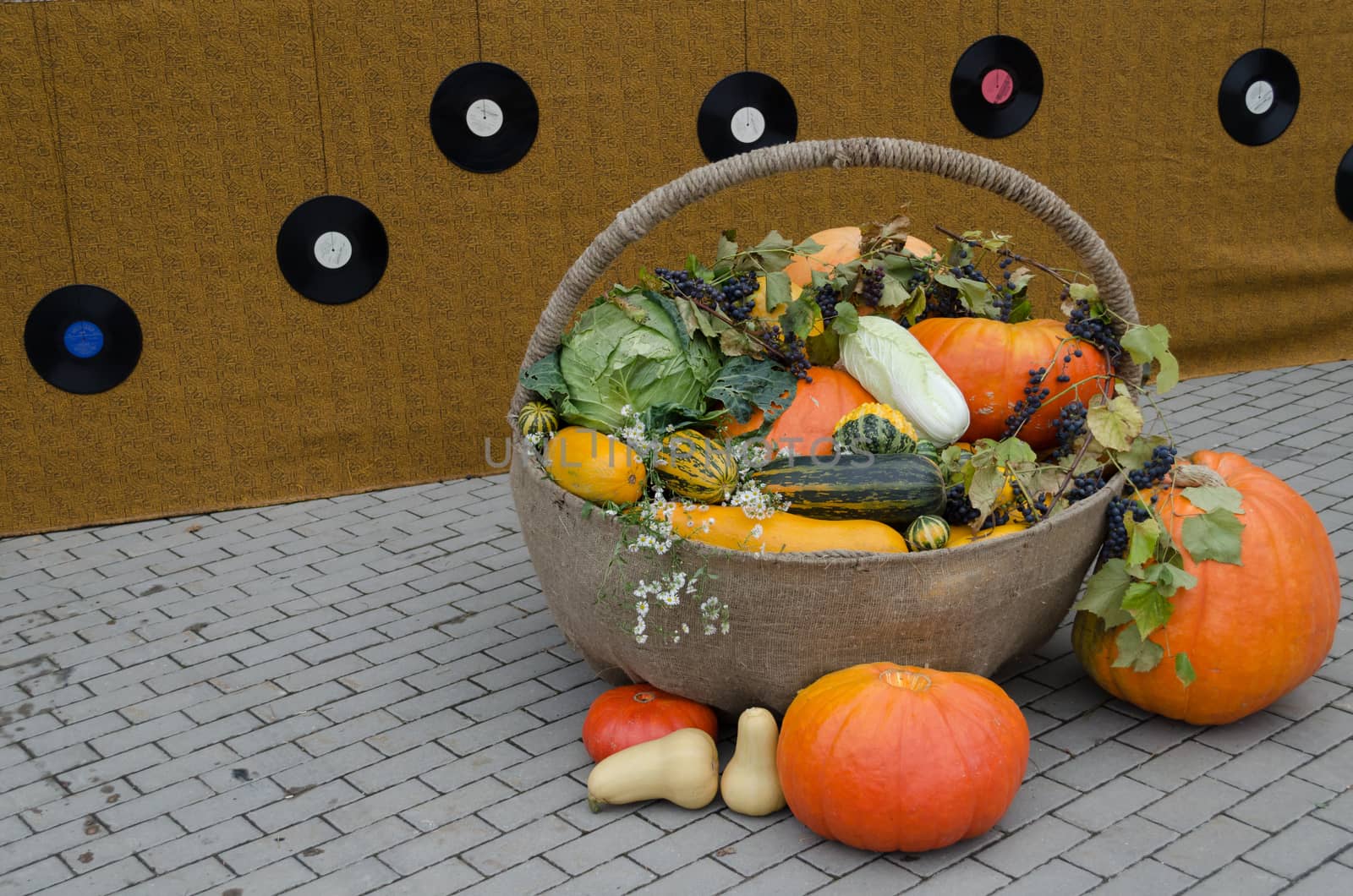 autumn decoration of vegetable in wicker backet by sauletas