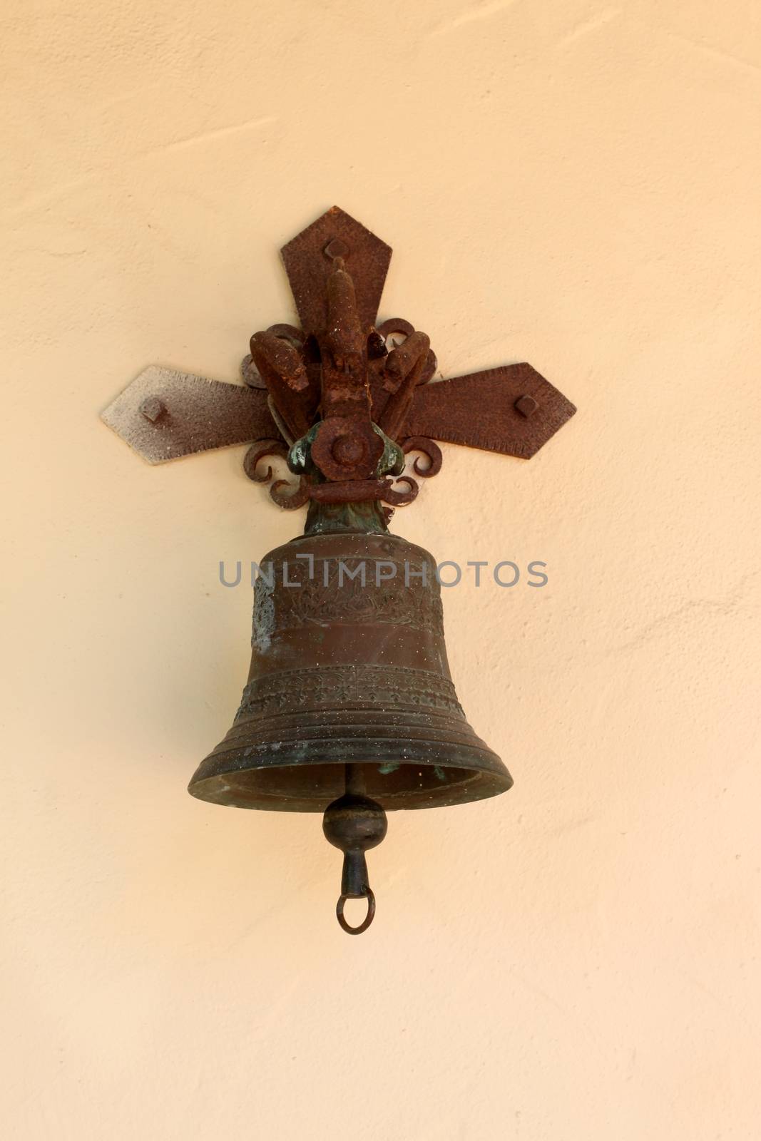 A rusty bell at the Mission Santa Ines.