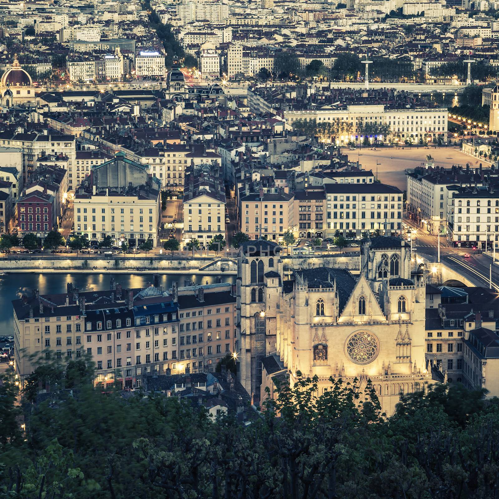 View of Lyon city from Fourviere, France 