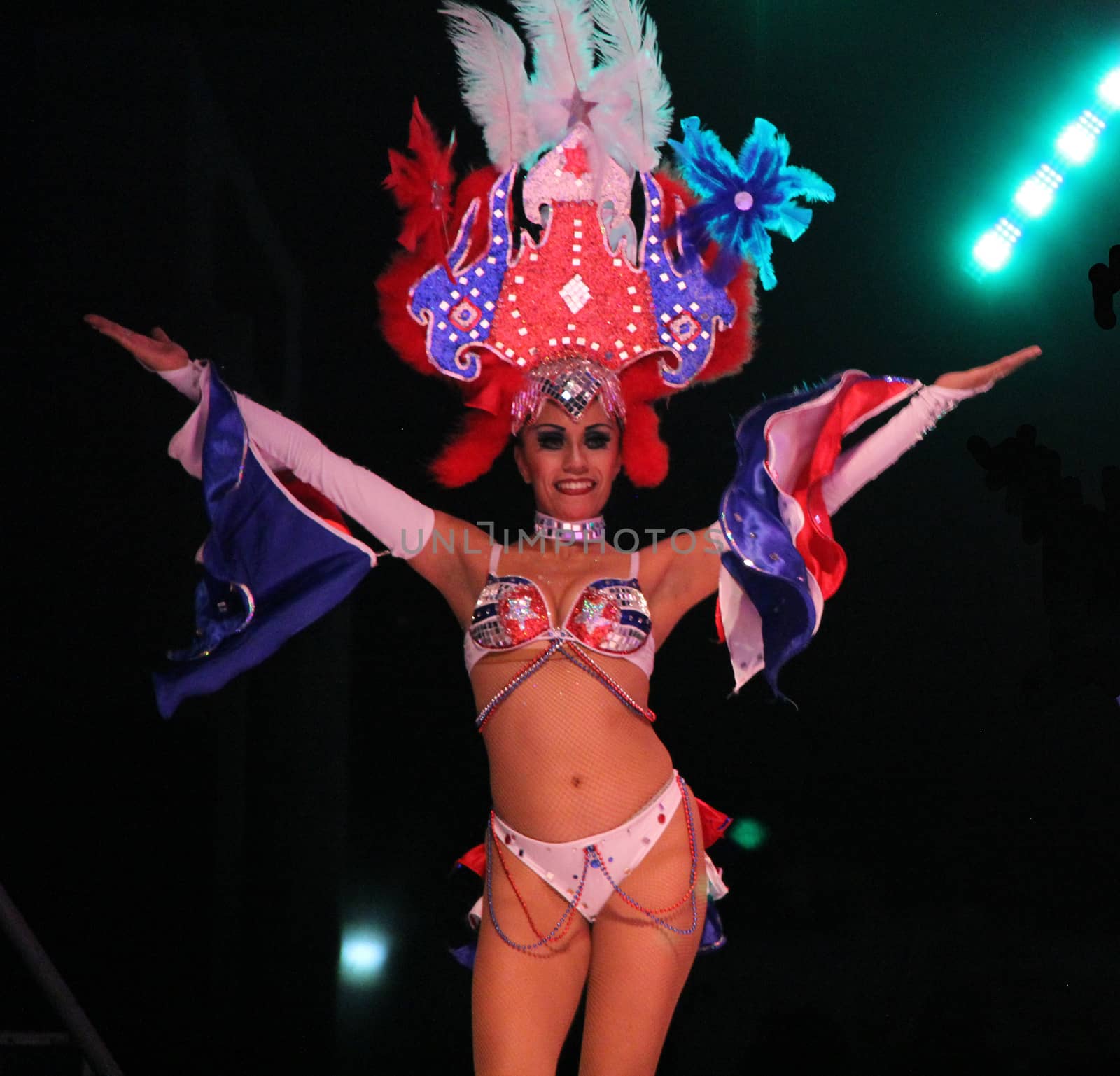 An entertainer performing on stage at a carnaval in Playa del Carmen, Mexico 10 Feb 2013 No model release Editorial only