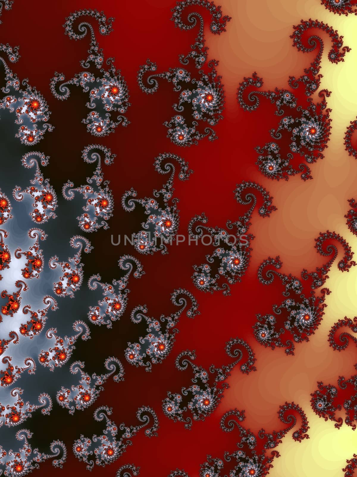 Description:	
Digital computer graphic - rendering. Patterned fractal background with spirals for design.