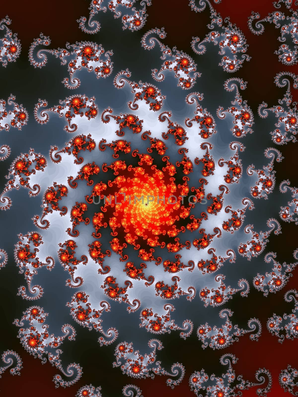 Description:	
Digital computer graphic - rendering. Patterned fractal background with spirals for design.