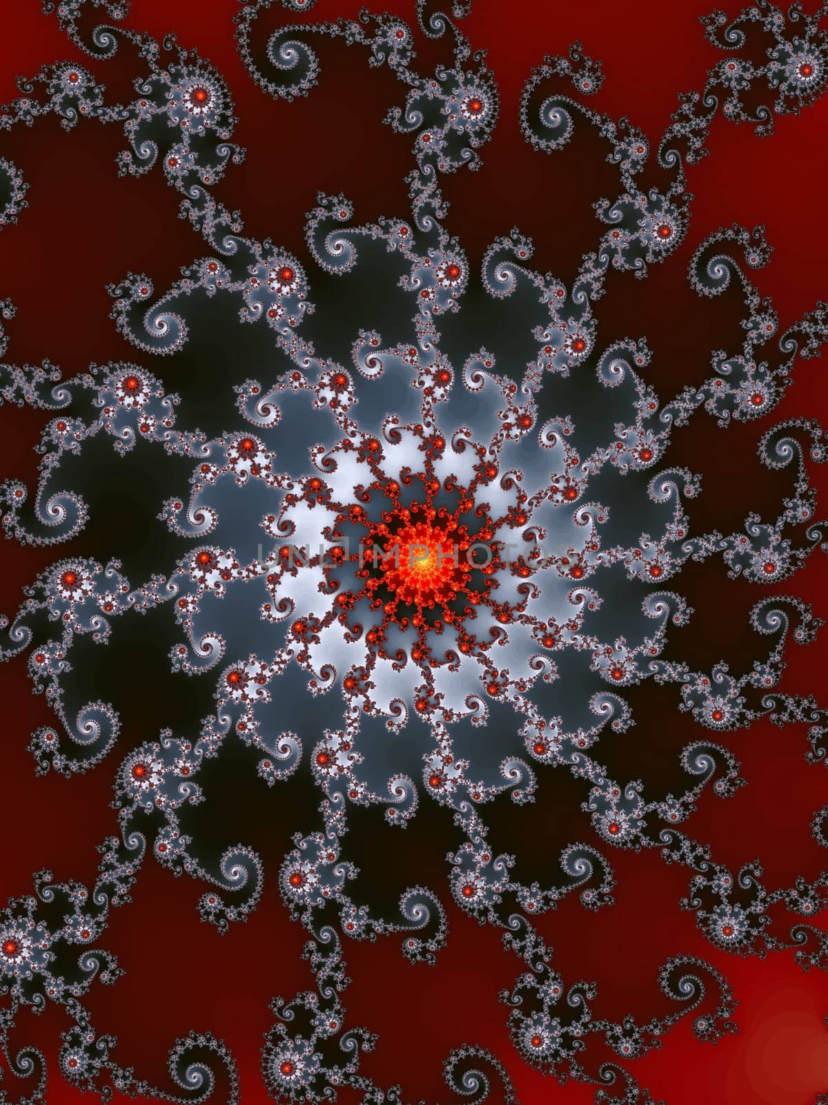 Description:	
Digital computer graphic - rendering. Patterned fractal background with spirals for design.