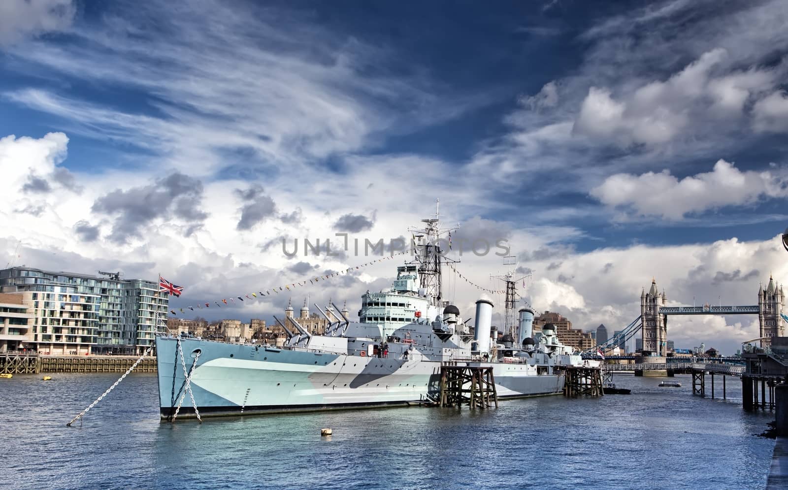 The HMS Belfast (1930s) is the Royal Navy’s last surviving cruiser and the largest preserved in Europe.
