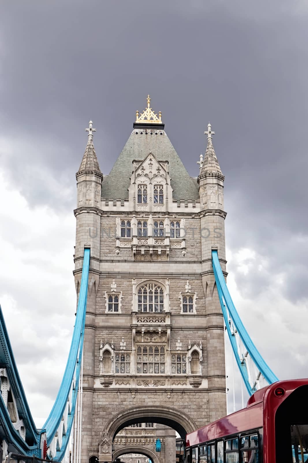 Tower Bridge (built 1886–1894) is a combined bascule and suspension bridge in London which crosses the River Thames.