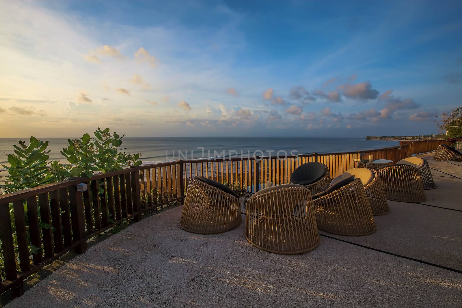 Beautiful modern terrace lounge in the sunset