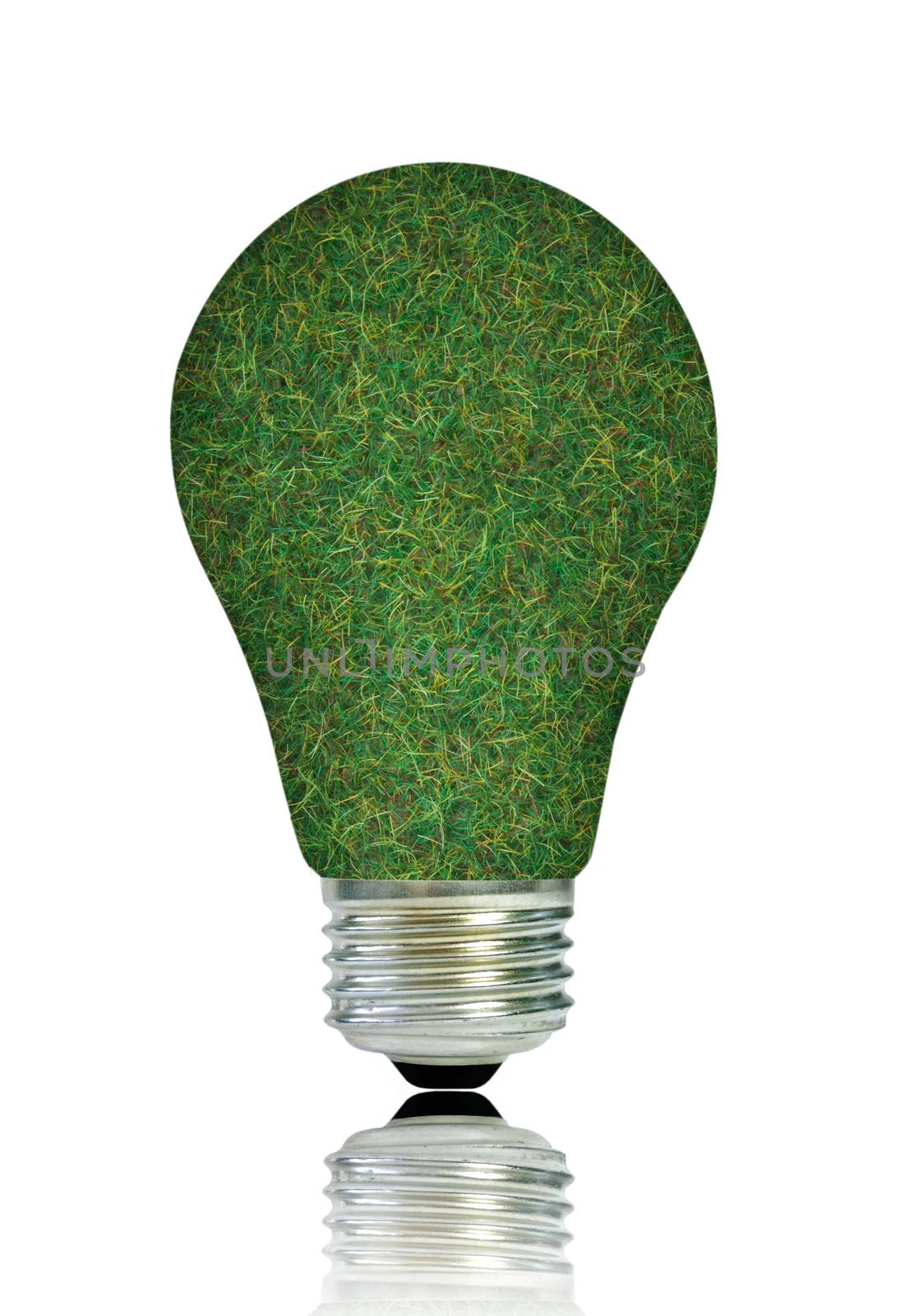 Light bulb made from grass over a white background