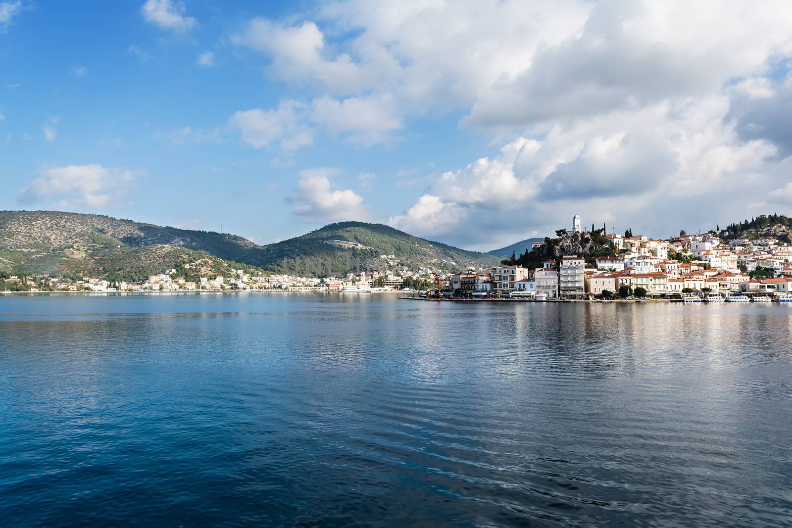 Greece, panoramic photo of the port of Poros island