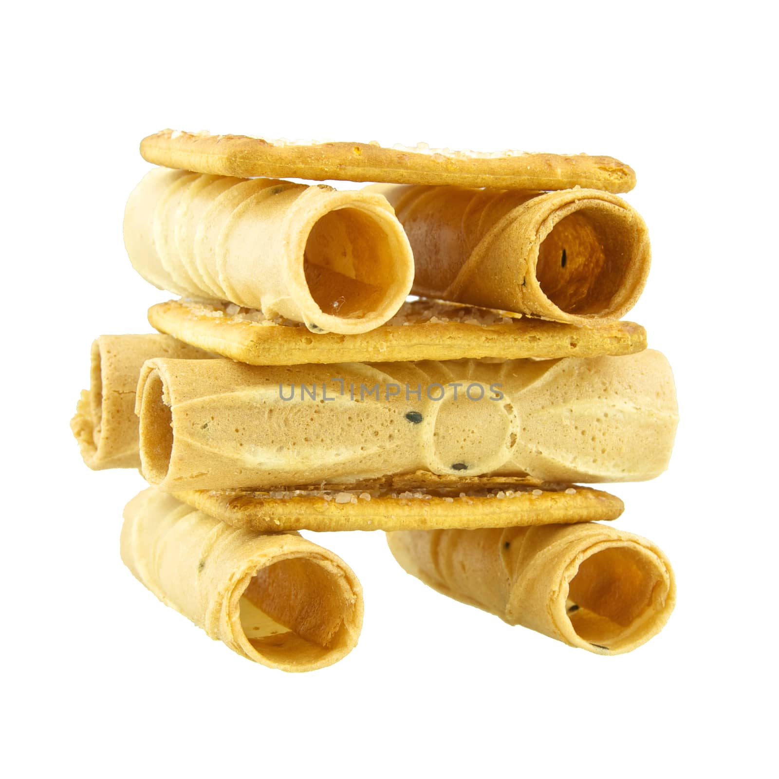 Tong Muan is a type of rolled wafer traditional dessert in Thailand put as robot isolated on white background.