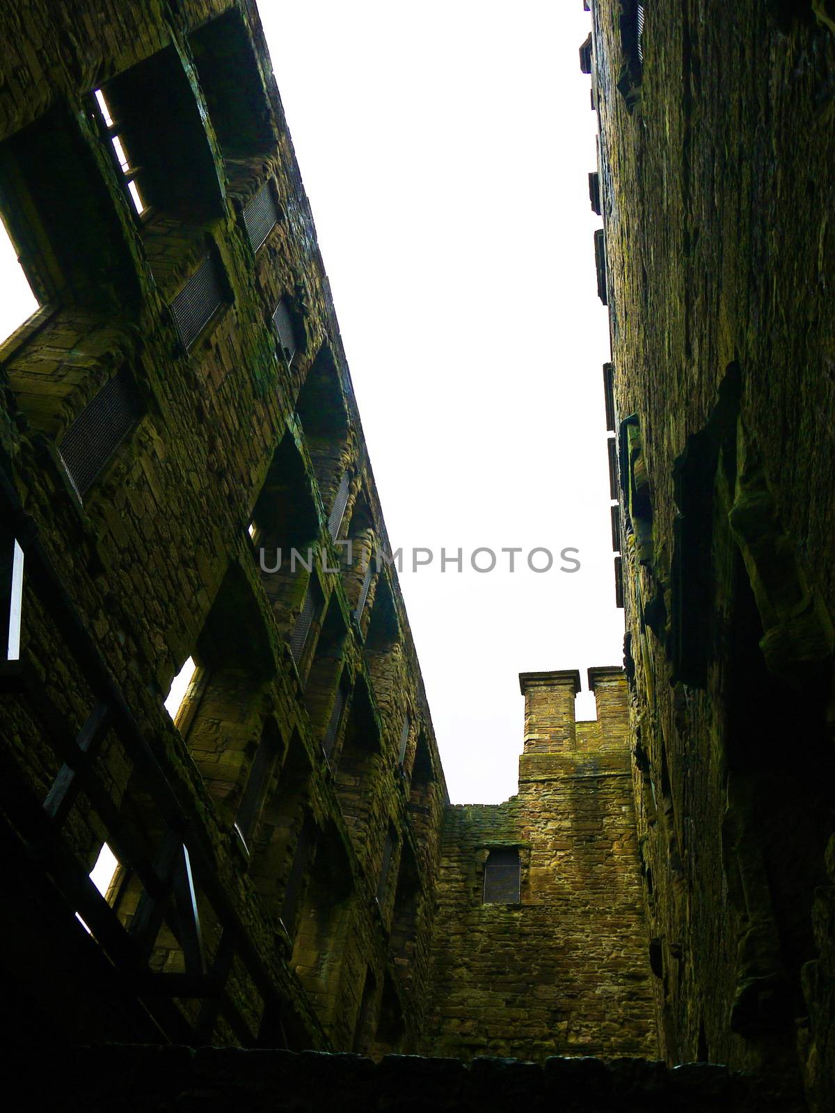 Old Castle indoor bricks walls in Scotland, Uk