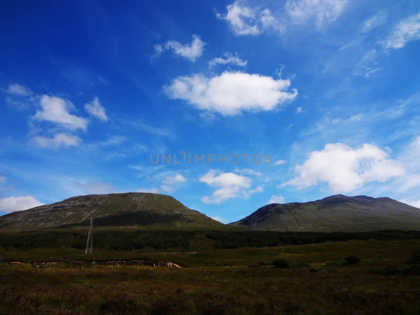 Scottish Highlands two mountains with blue sky