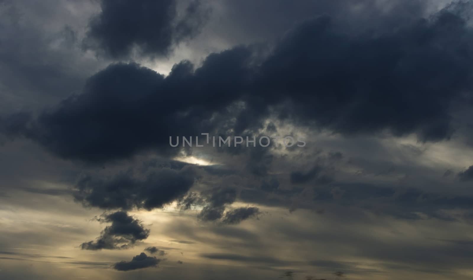 Cloudy sunset at baltic sea, dark sky