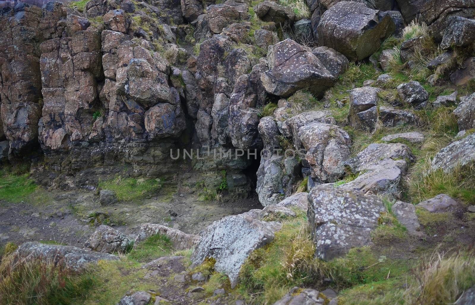 Stone cave in Edinburgh, Stone texture, Uk