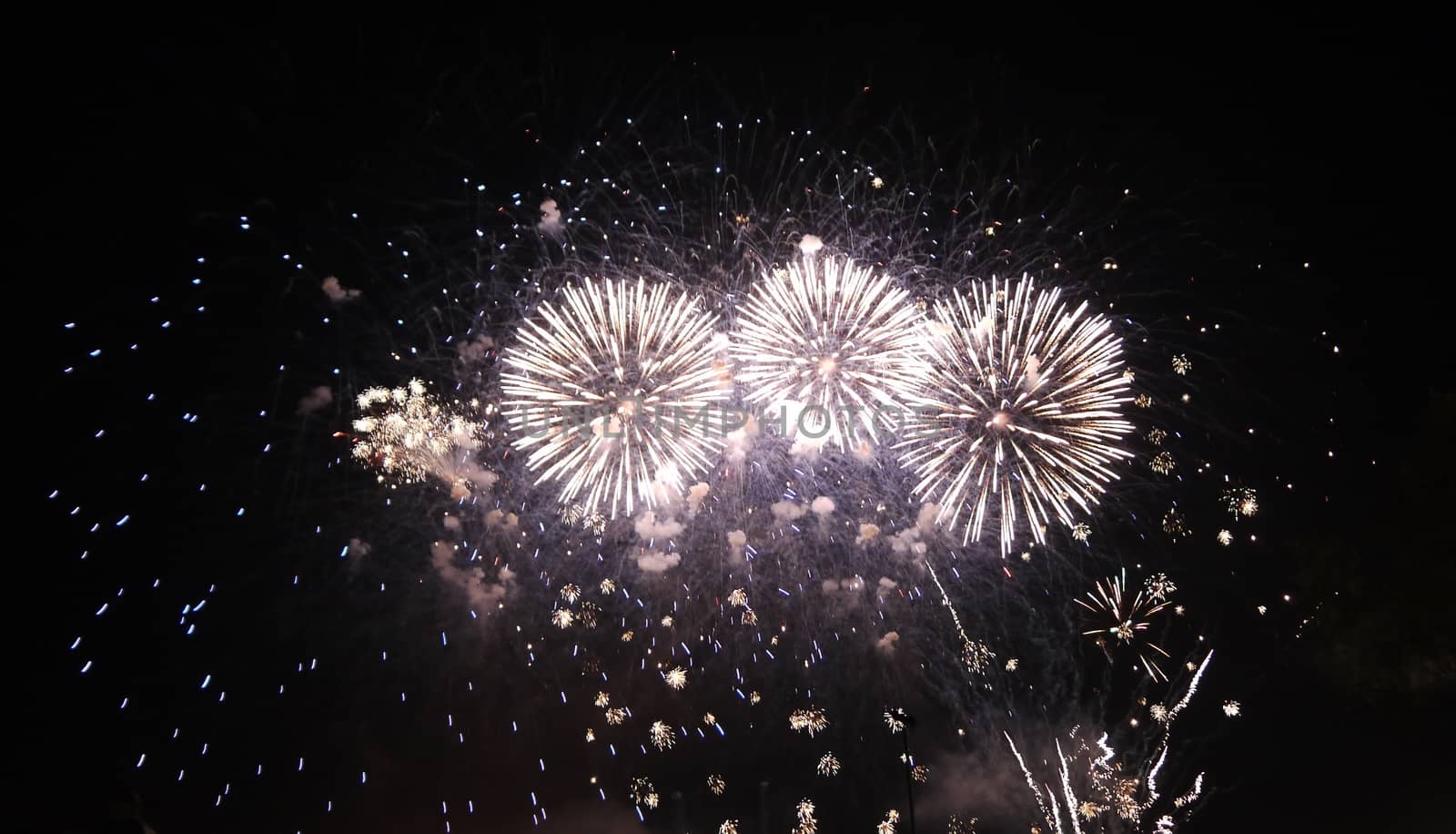 Colorful fireworks on the black sky for new year
