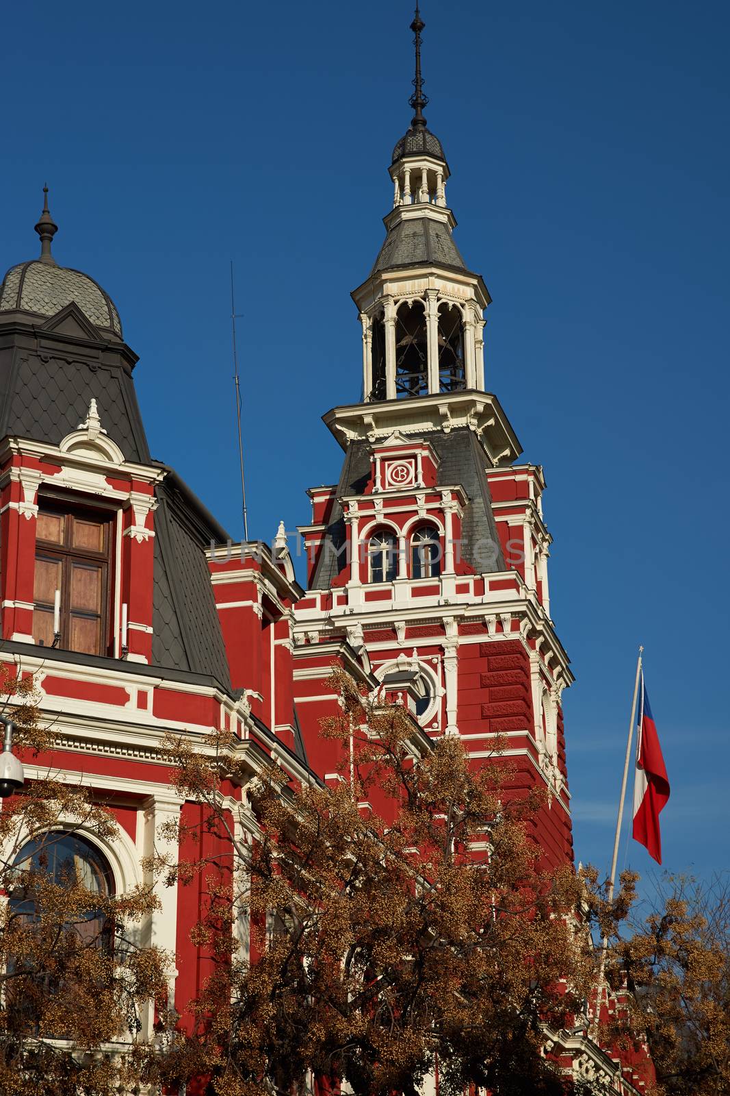 Historic fire station near Plaza de Armas in the centre of Santiago, Chile. Built in the 19th Century, the building is now used as offices.