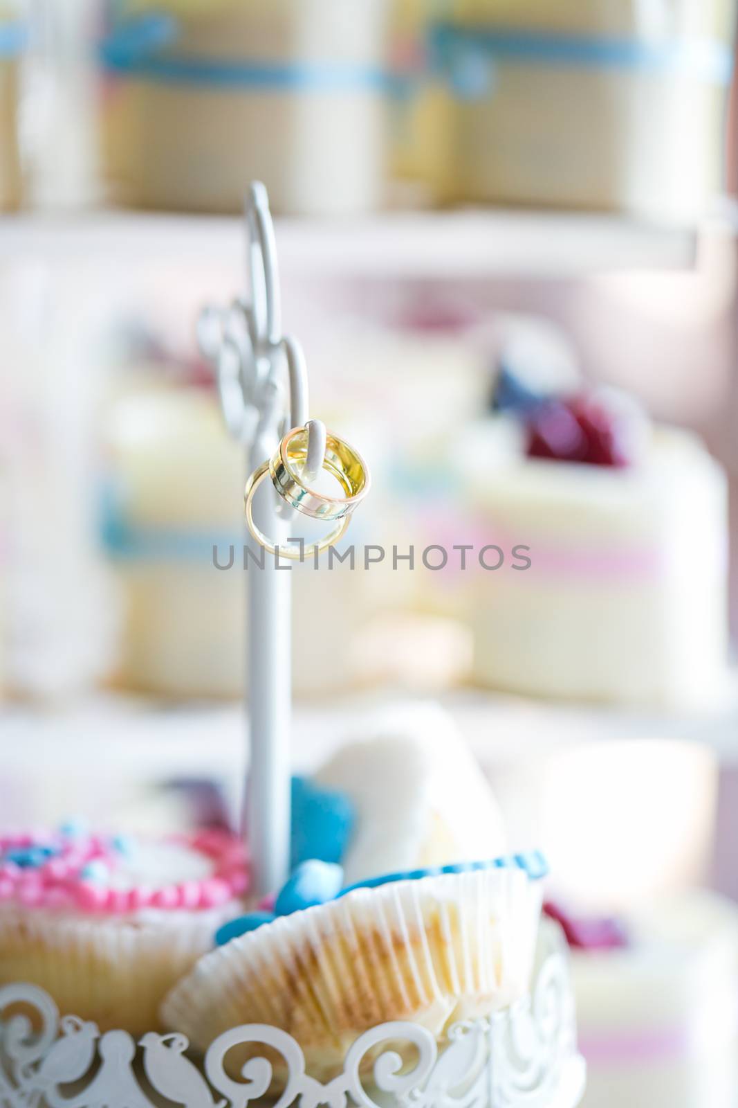 Wedding day details - two lovely golden wedding rings awaiting their moment