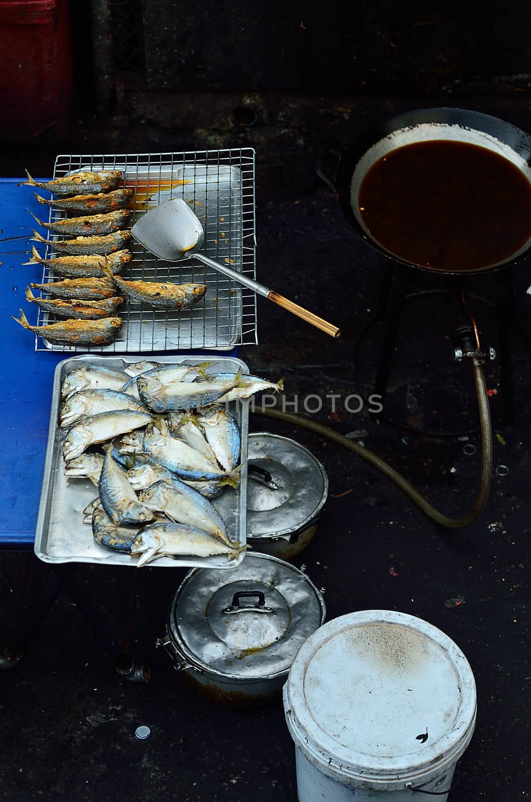 Street food in Thailand, Mackerel fish fried by pixbox77